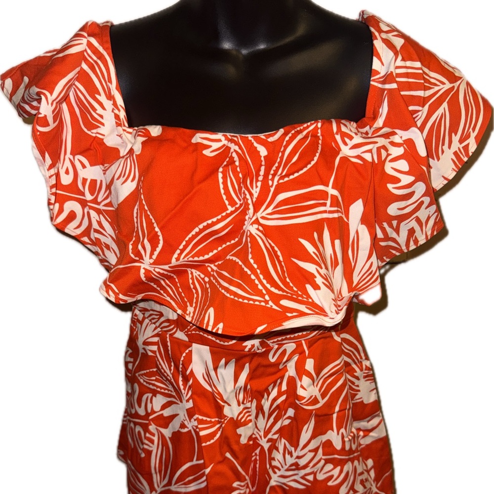 Women’s orange and white shorts romper